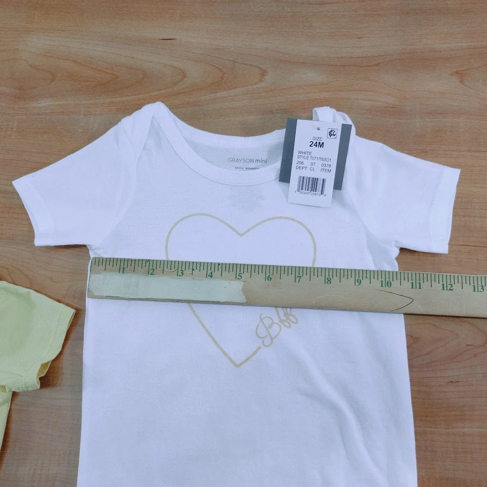 Grayson Mini Baby Bodysuit Bundle 3pc  Gray Yellow White 6-9M 18M 24M‎
